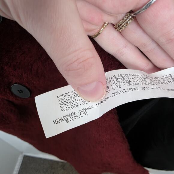Zara Burgundy Wool Blend Double Breasted Thick Outdoor Pea Coat Size Small - Picture 6 of 9